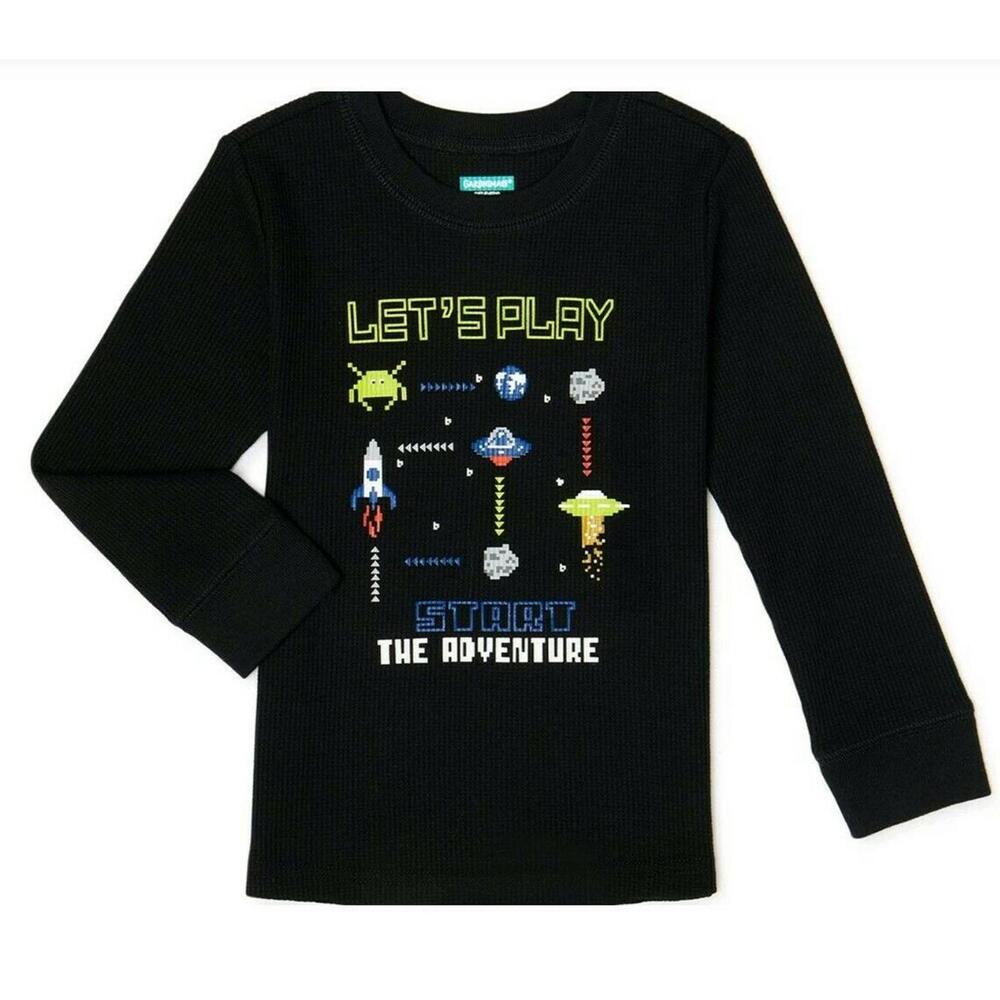 New Nwt Toddler Boys Black Long Sleeve Video Game Space Shirt Size 2T